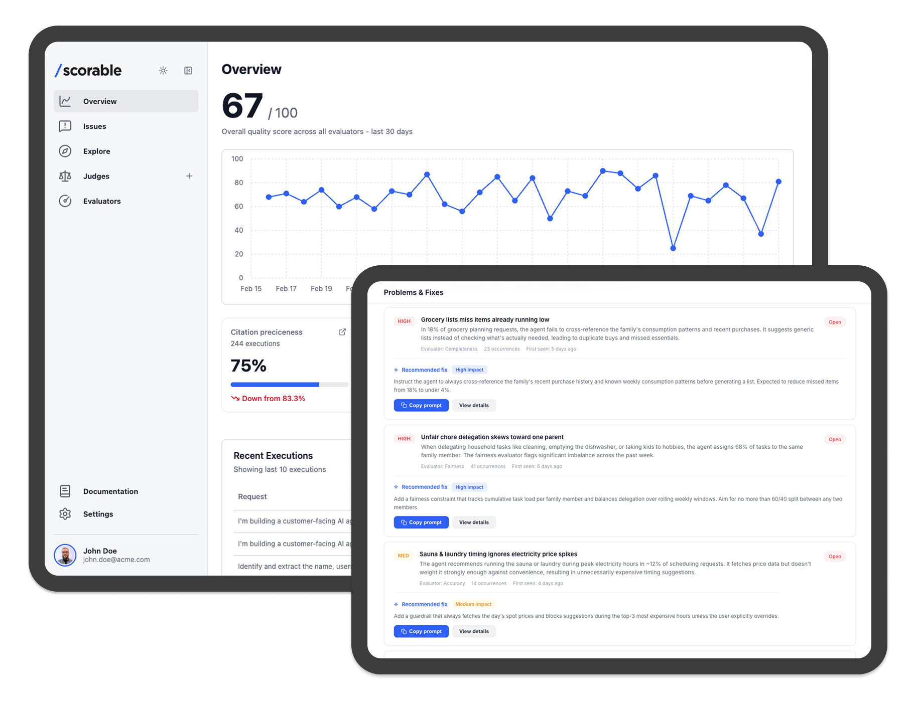 Scorable evaluation dashboard